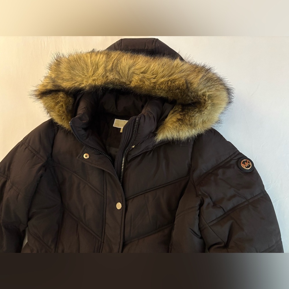 Michael Kors Chocolate Maxi Long Fur Puffer Coat Full Length S M L XL NWT $400 - Picture 3 of 16